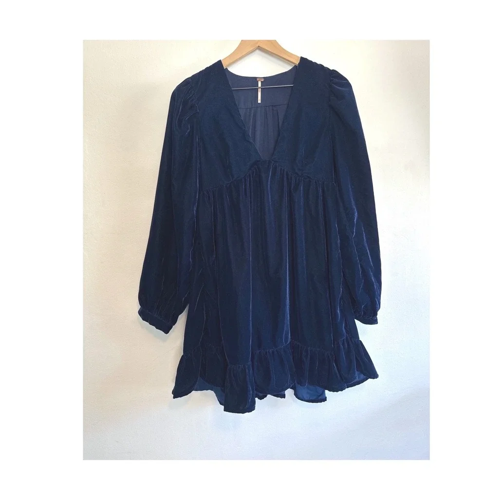 Free People Velvet Babydoll Dress Whimsigoth Boho Renfaire Western Dark Romantic